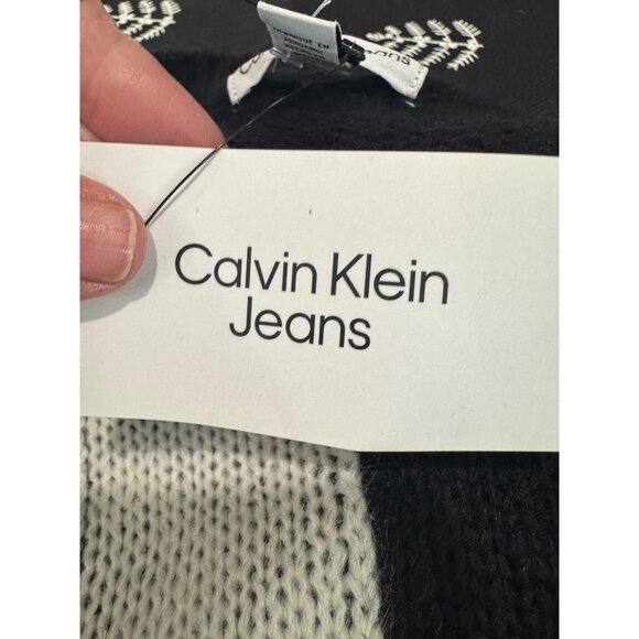NWT Calvin Klein Jeans Womens Black White Oversized Soft Cozy Logo Sweater M Y2K - Picture 5 of 9